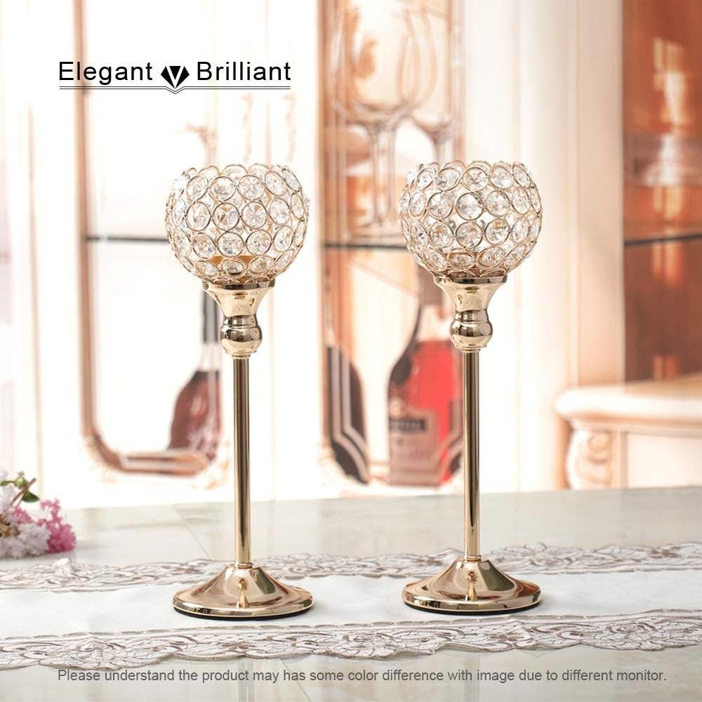 NIB - set of 2 VINCIGANT ROSE Gold Crystal Candle Staggered 16 & 14 inches